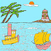 Sea and lighthouse coloring game